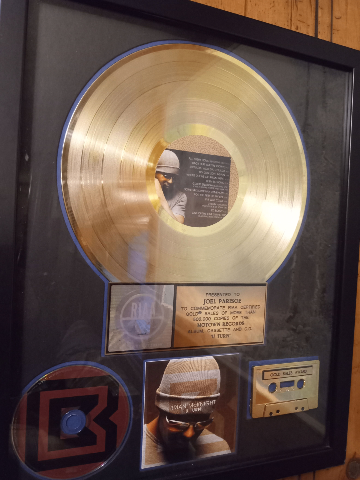 RIAA Gold Sales Award presented to Joel Parisoe for Brian McKnight's U-Turn album